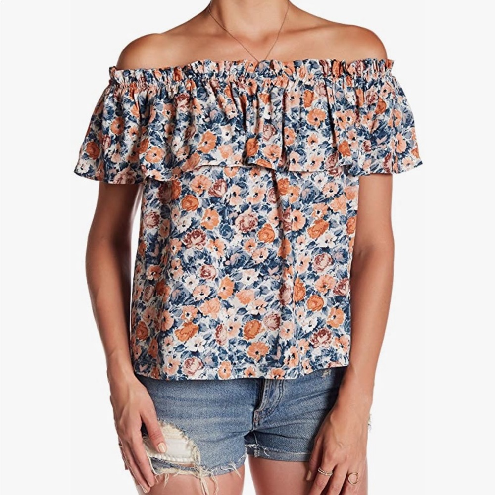 Current/Elliott Ruffle Dusty Bowl Floral Off-Shoulder Tube Top 0